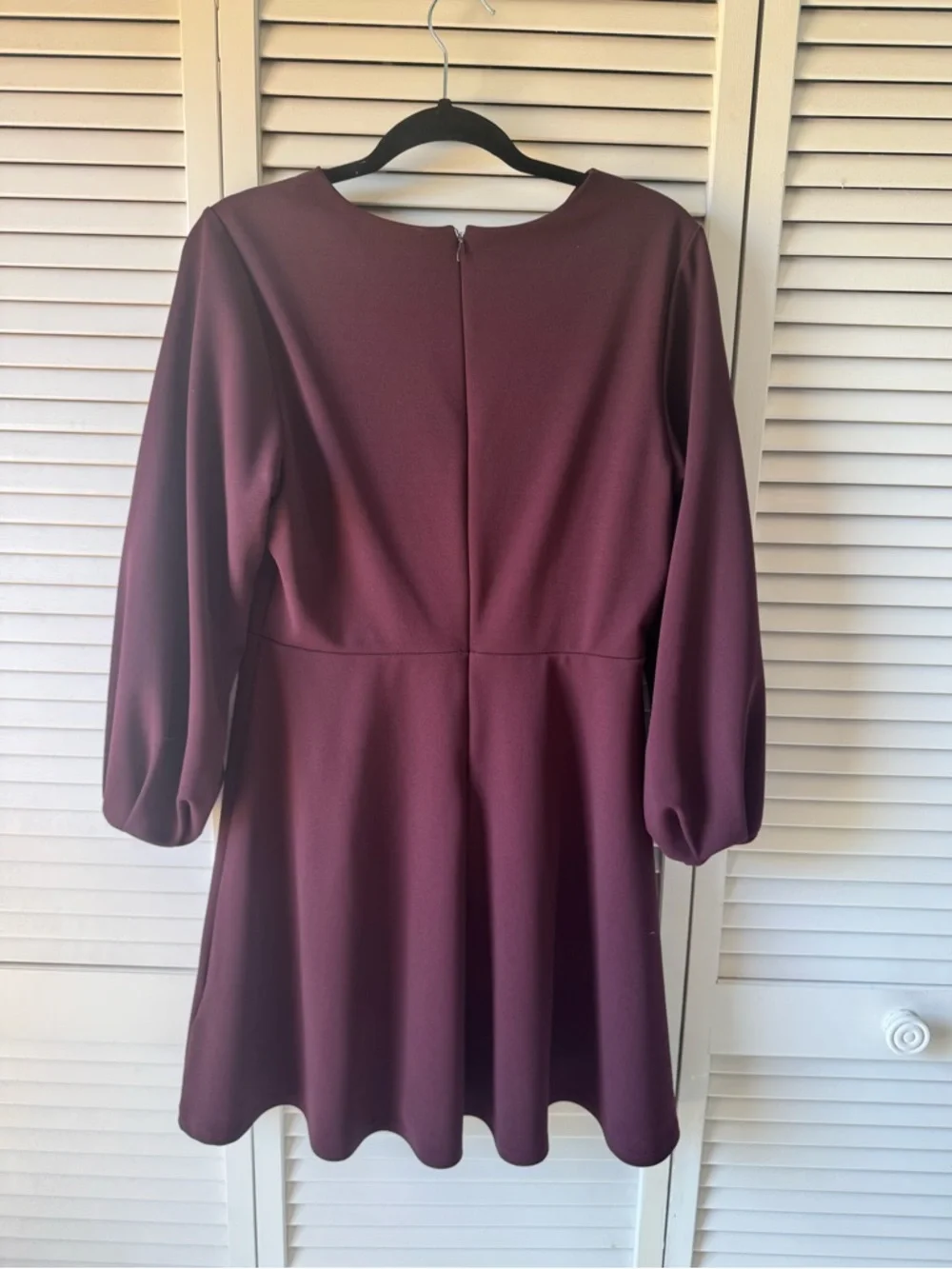 Express Long Sleeve Fit-and-Flare Dress in Wine - Picture 2 of 5